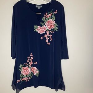 JM Collection dress navy with embroidered flowers S